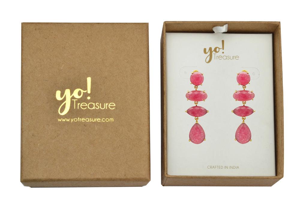 Pink Aventurine Gold Plated Over Brass Drop Earrings Jewelry - YoTreasure