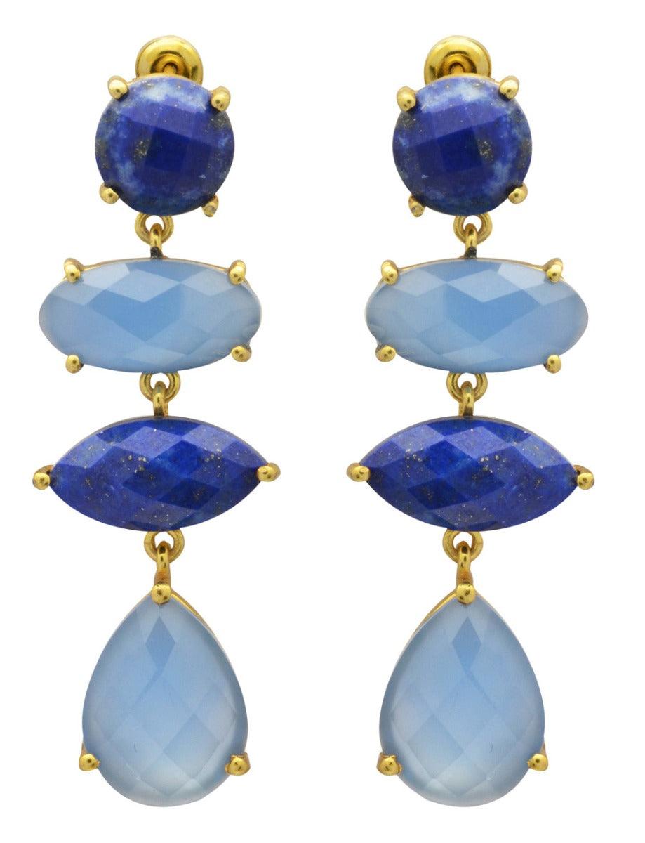 Blue Onyx Lapis Gold Plated Over Brass Drop Earrings Jewelry - YoTreasure