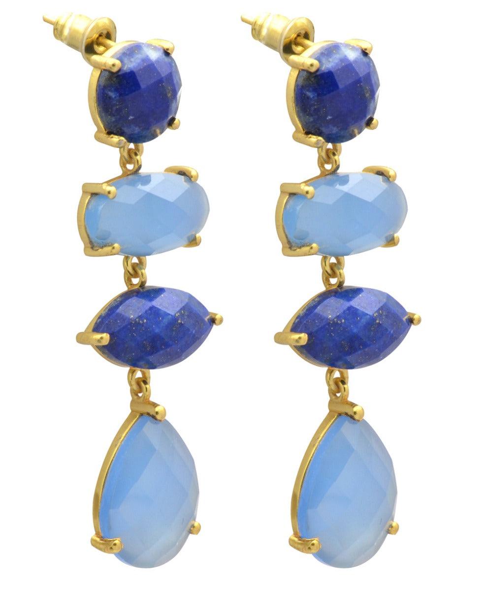 Blue Onyx Lapis Gold Plated Over Brass Drop Earrings Jewelry - YoTreasure