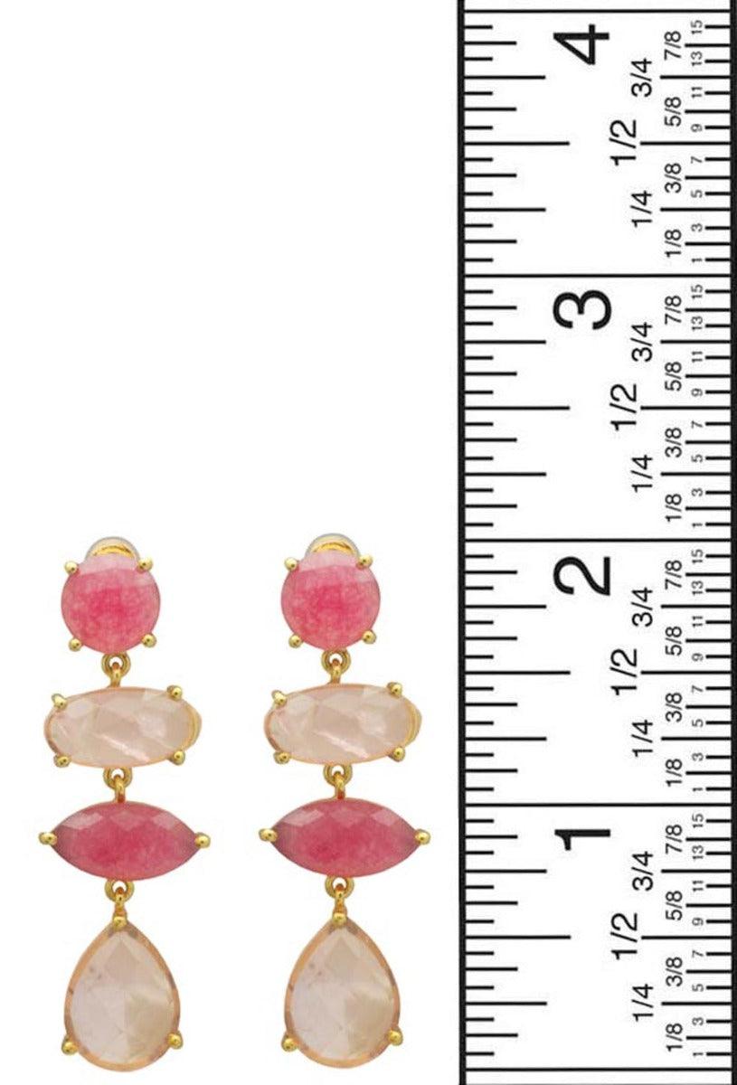 Pink Aventurine , Rose Quartz Gold Plated Over Brass Drop Earrings Jewelry - YoTreasure