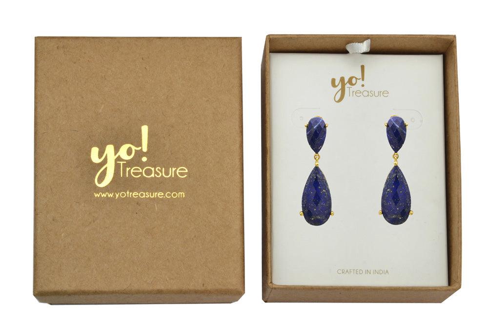 Lapis Gold Plated Over Brass Drop Earrings Jewelry - YoTreasure