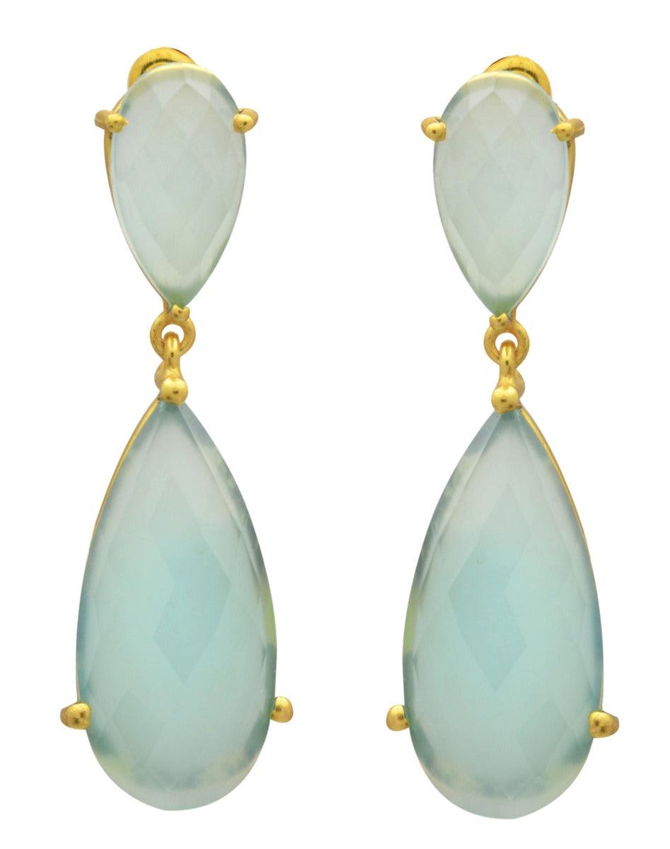 Aqua Chalcedony Gold Plated Over Brass Drop Earrings Jewelry - YoTreasure