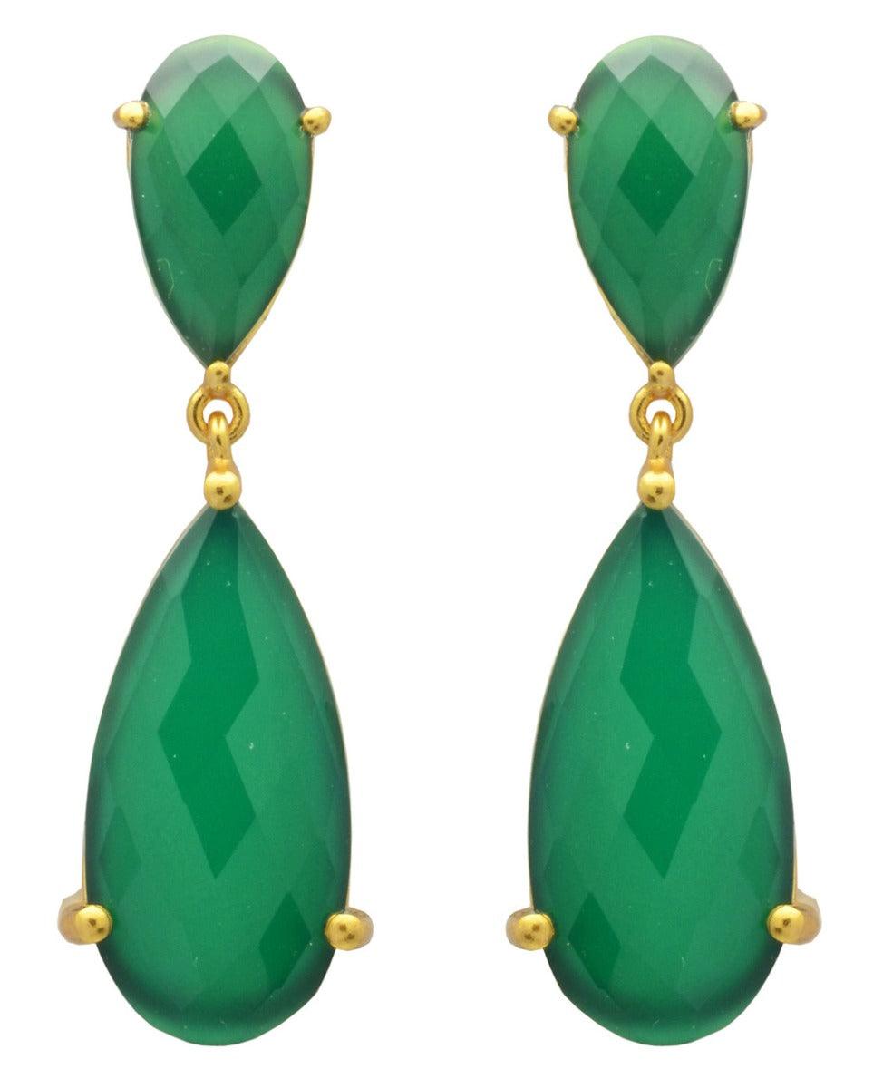 Green Onyx Gold Plated Over Brass Drop Earrings Jewelry - YoTreasure