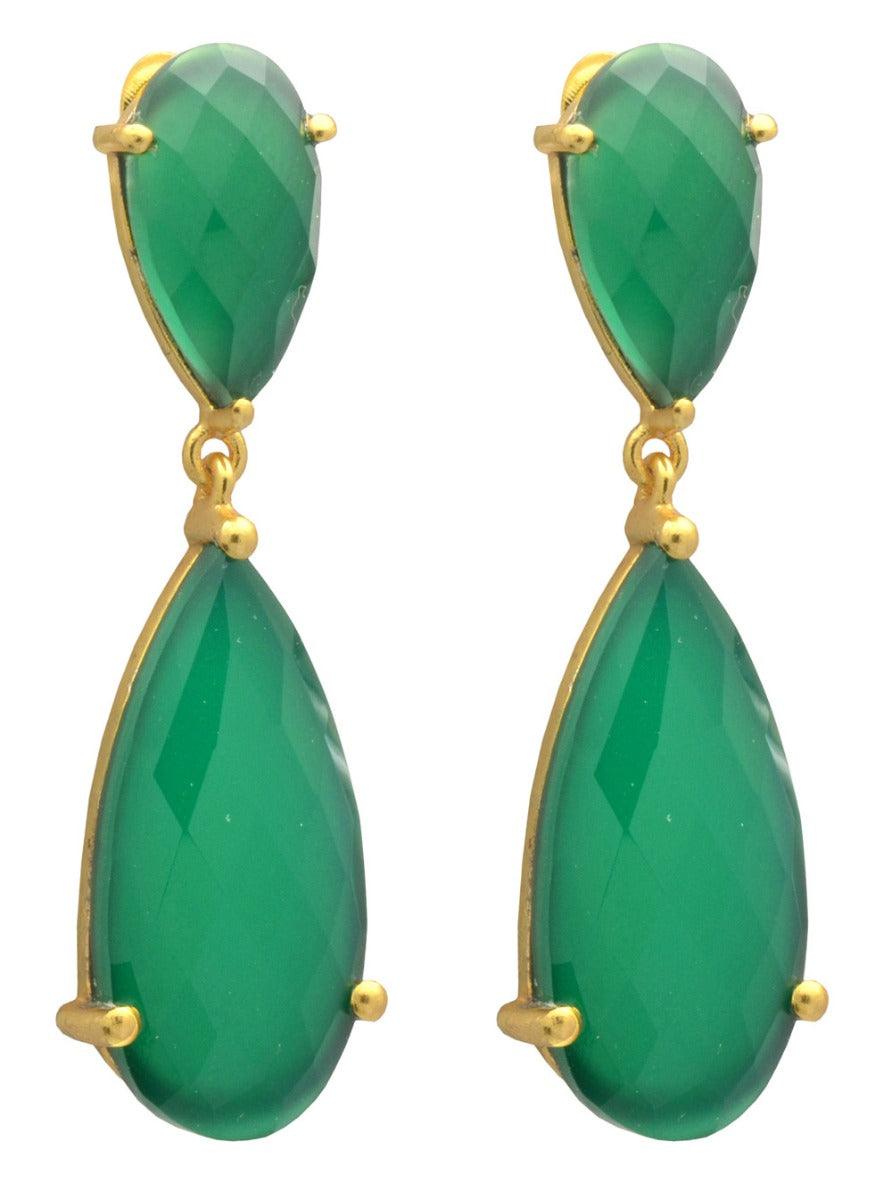 Green Onyx Gold Plated Over Brass Drop Earrings Jewelry - YoTreasure