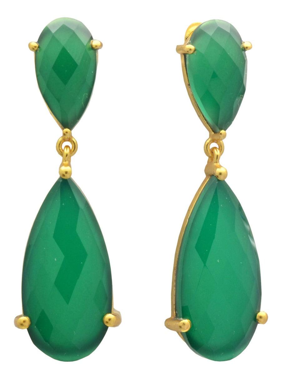 Green Onyx Gold Plated Over Brass Drop Earrings Jewelry - YoTreasure