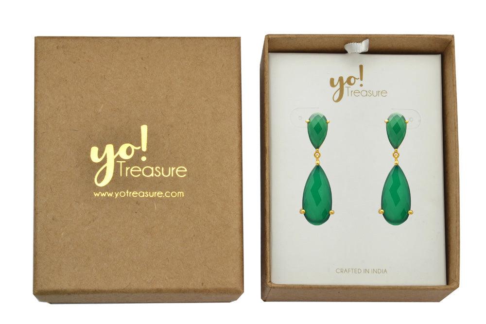 Green Onyx Gold Plated Over Brass Drop Earrings Jewelry - YoTreasure