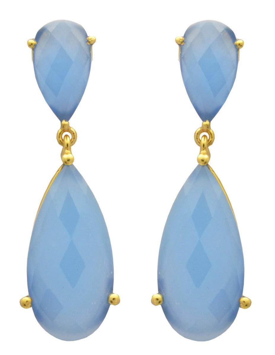 Blue Chalcedony Gold Plated Over Brass Drop Earrings Jewelry - YoTreasure