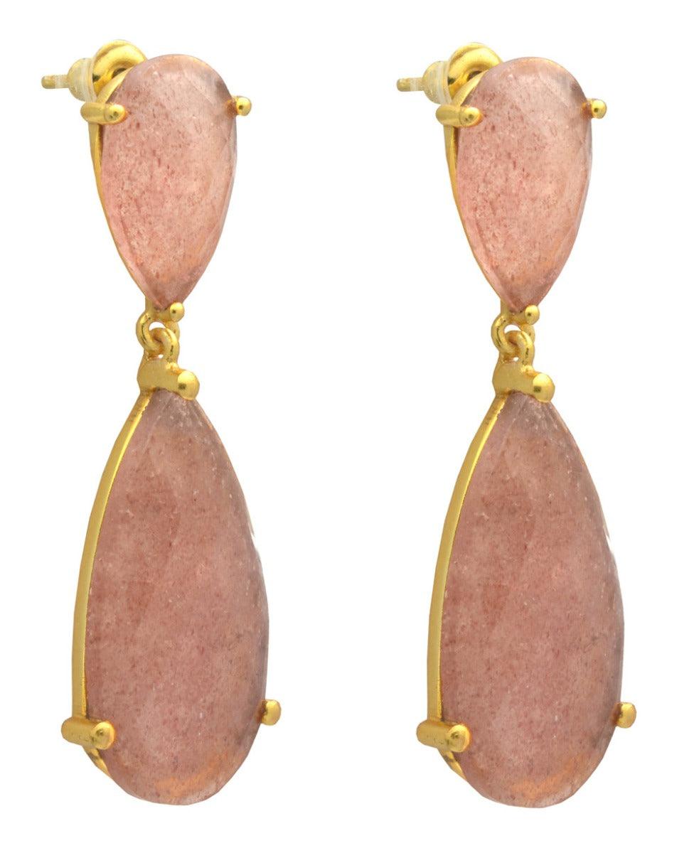 Strawbary Quartz Gold Plated Over Brass Drop Earrings Jewelry - YoTreasure