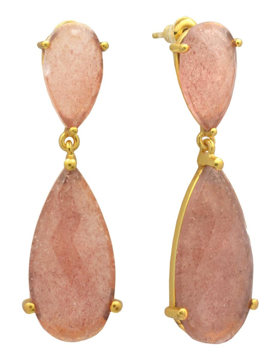 Strawbary Quartz Gold Plated Over Brass Drop Earrings Jewelry - YoTreasure