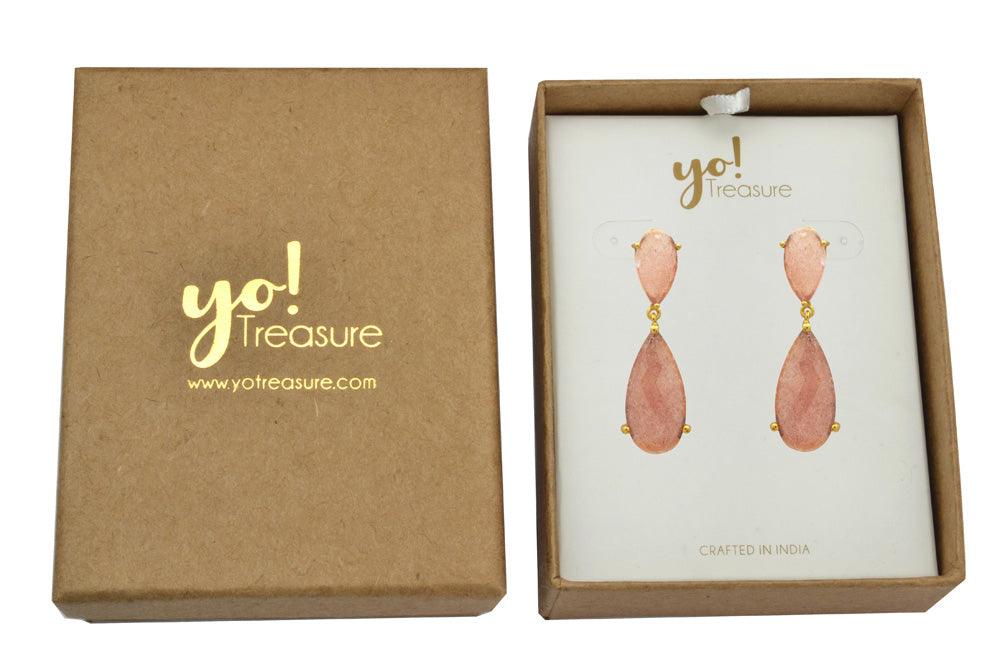 Strawbary Quartz Gold Plated Over Brass Drop Earrings Jewelry - YoTreasure