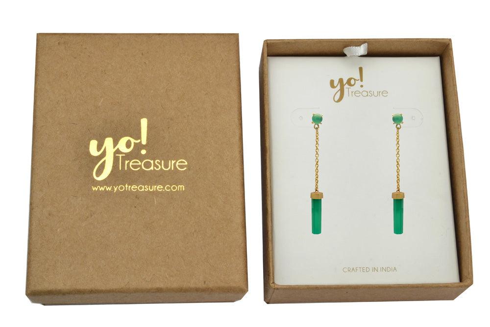Green Onyx Gold Plated Over Brass Drop Earrings Jewelry - YoTreasure