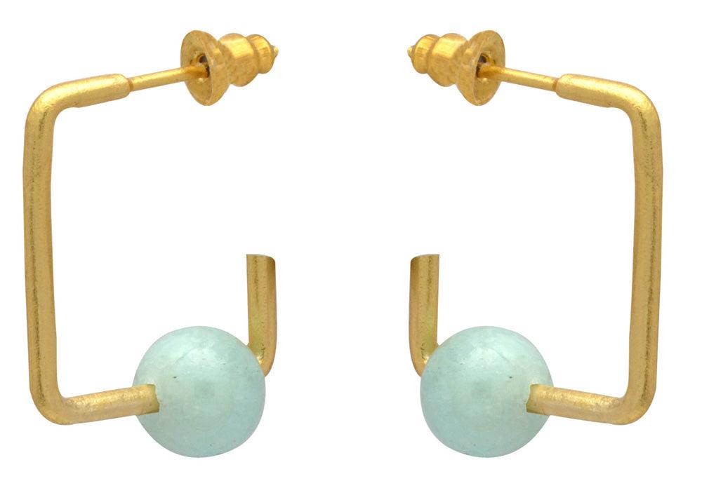 Aqua Chalcedony Gold Plated Over Brass Studs Earrings Jewelry - YoTreasure