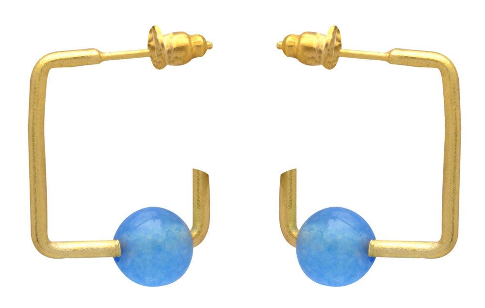Blue Chalcedony Gold Plated Over Brass Studs Earrings Jewelry - YoTreasure
