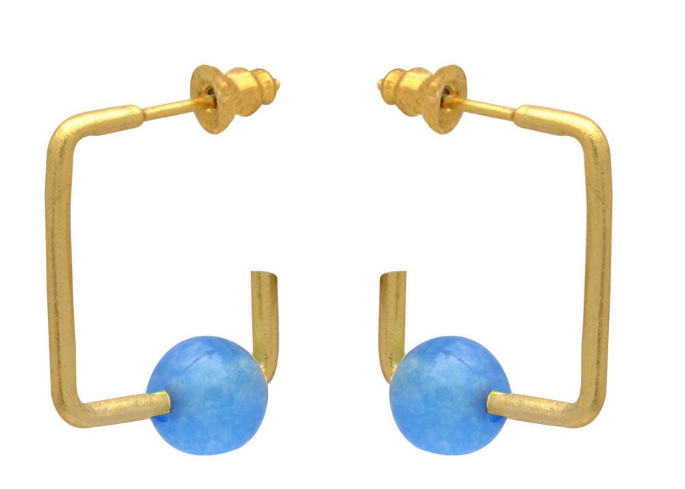 Blue Chalcedony Gold Plated Over Brass Studs Earrings Jewelry - YoTreasure