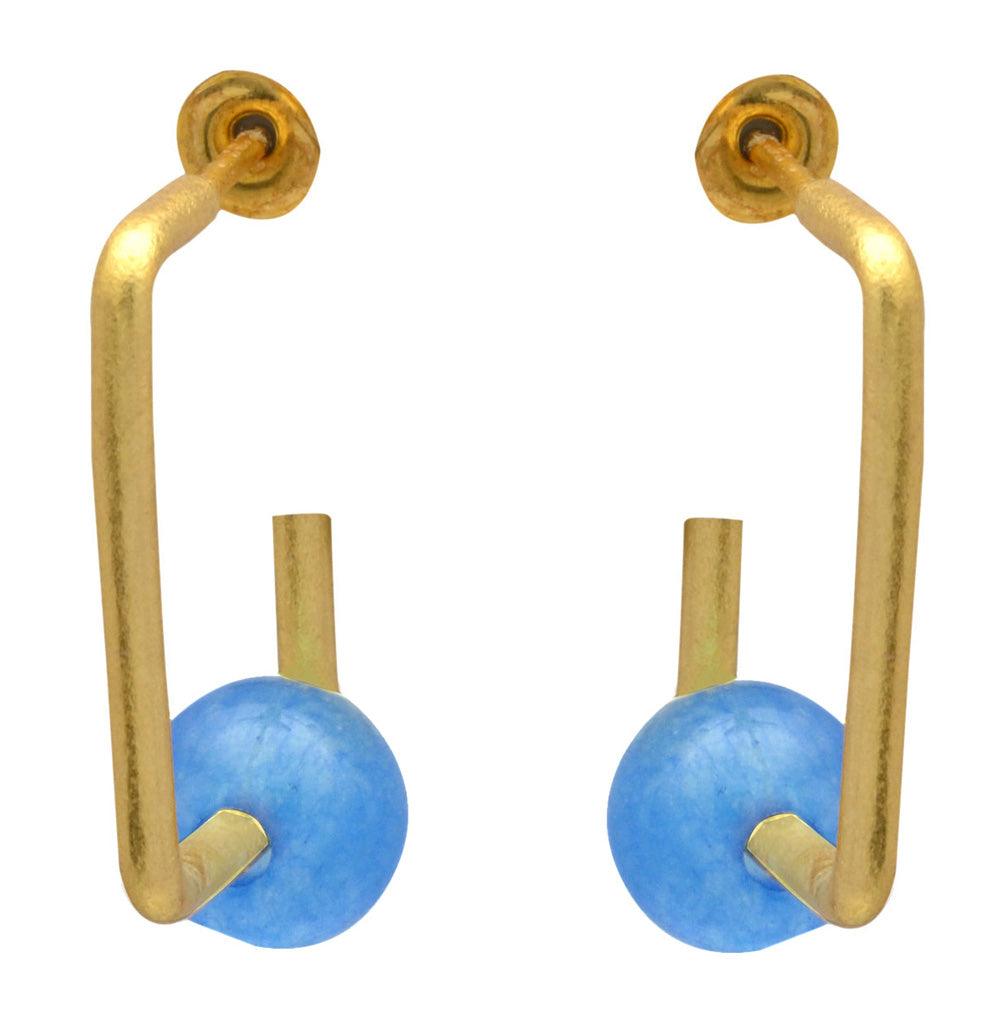 Blue Chalcedony Gold Plated Over Brass Studs Earrings Jewelry - YoTreasure