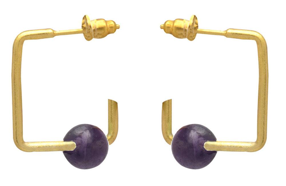 Natural Purple Amethyst Gold Plated Over Brass Studs Earrings Jewelry - YoTreasure