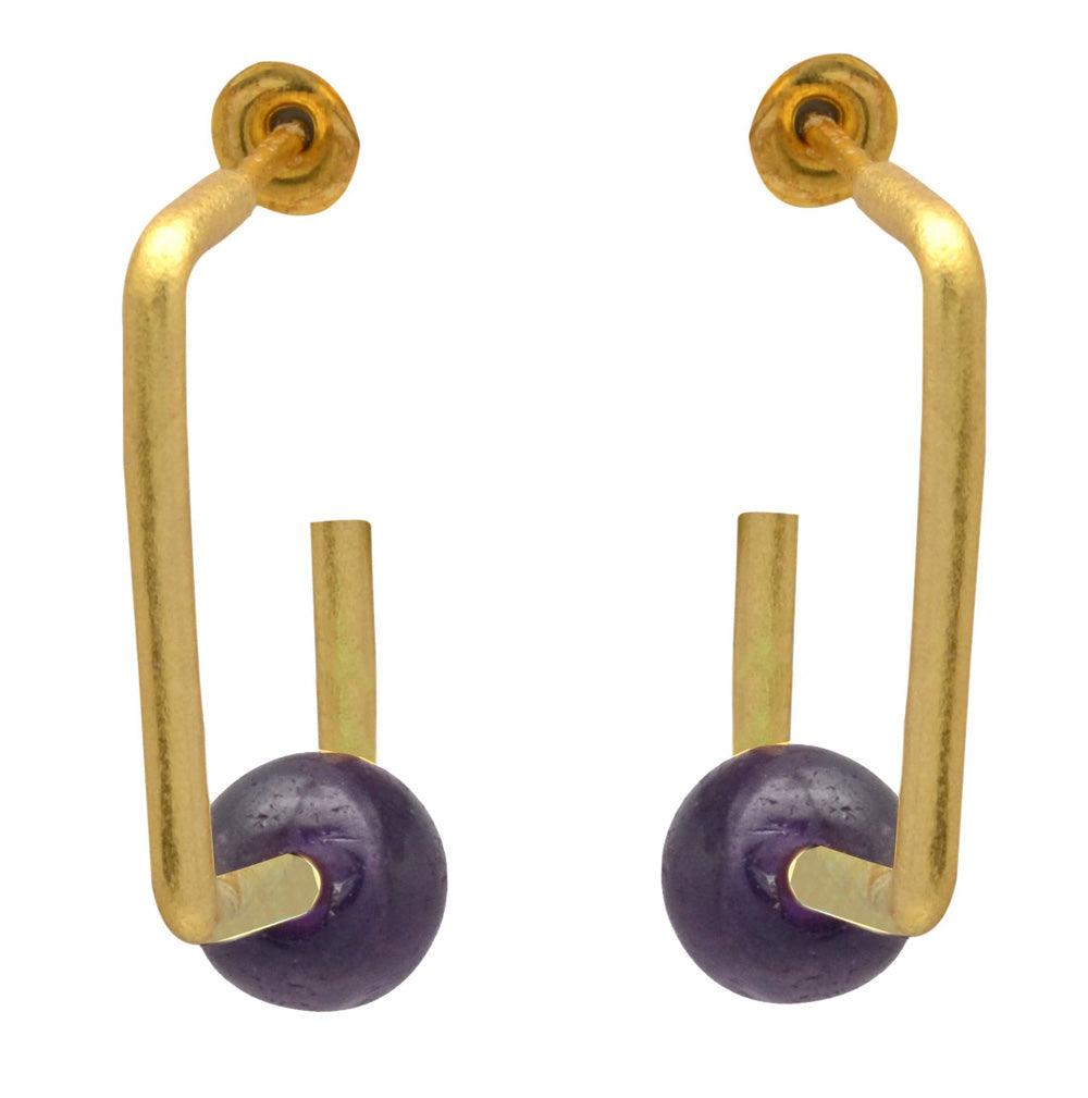 Natural Purple Amethyst Gold Plated Over Brass Studs Earrings Jewelry - YoTreasure