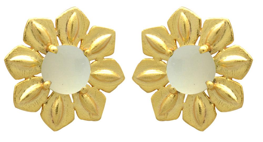 Aqua Chalcedony Gold Plated Over Brass Studs Earrings Jewelry - YoTreasure