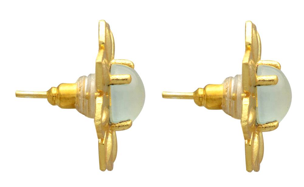 Aqua Chalcedony Gold Plated Over Brass Studs Earrings Jewelry - YoTreasure