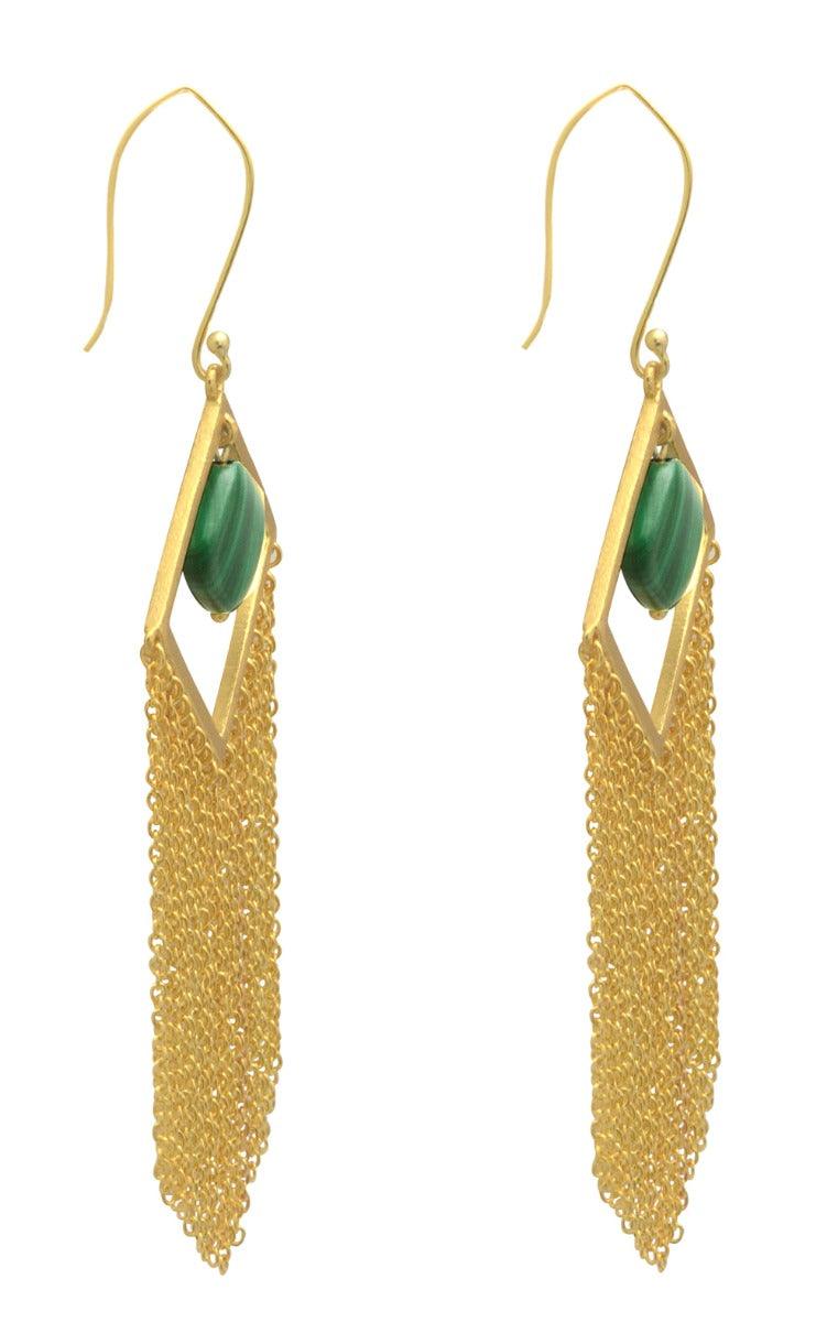 Malachite Gold Plated Over Brass Drop Earrings Jewelry - YoTreasure