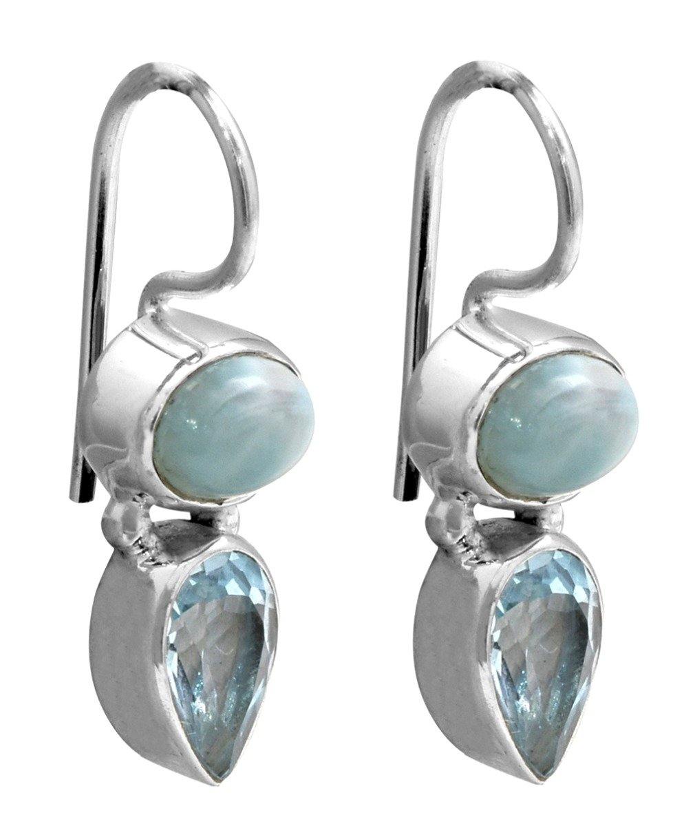 Natural Larimar Blue Topaz 925 Sterling Silver Earring - YoTreasure