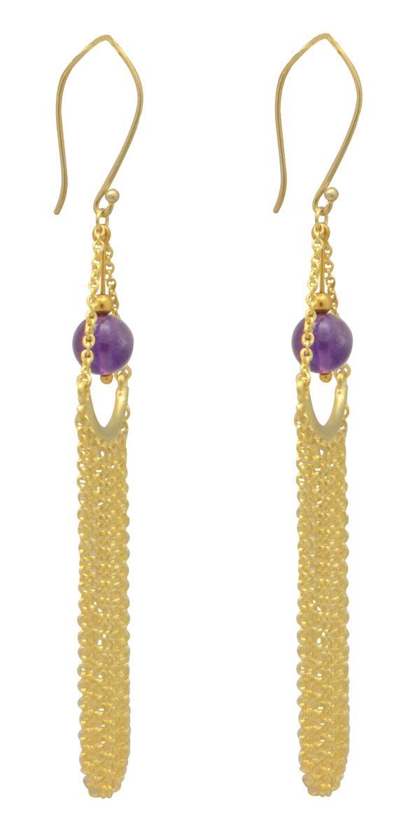 Natural Amethyst Gold Plated Over Brass Dangling Earrings Jewelry - YoTreasure