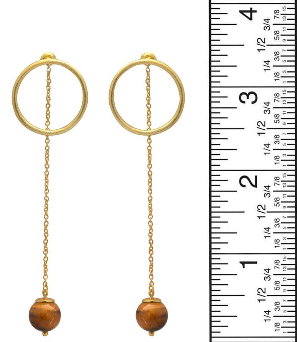 Tiger Eye Gold Plated Over Brass Drop Style Earrings Jewelry - YoTreasure