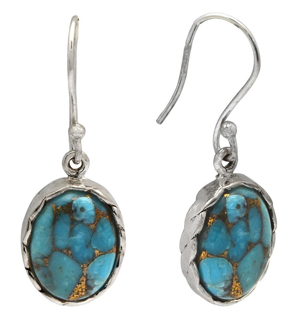 Blue Copper Turquoise 925 Solid Sterling Silver Dangle Earrings Jewelry - YoTreasure