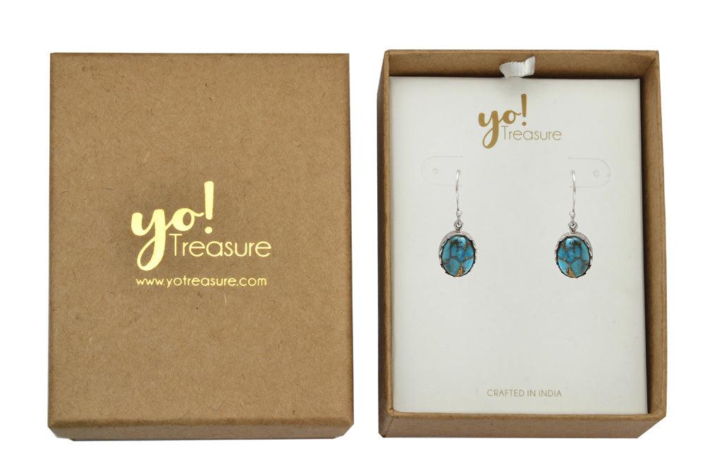 Blue Copper Turquoise 925 Solid Sterling Silver Dangle Earrings Jewelry - YoTreasure