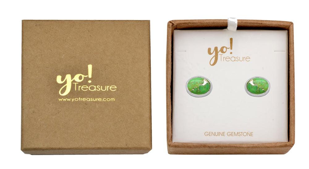 Green Turquoise Stud 925 Solid Sterling Silver Earrings - YoTreasure