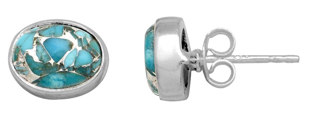 Blue Copper Turquoise Solid 925 Sterling Silver Stud Earrings - YoTreasure