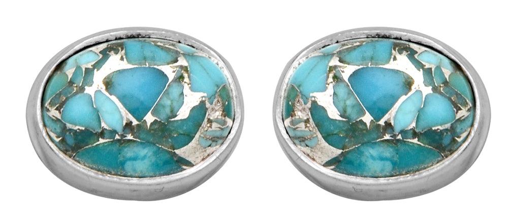 Blue Copper Turquoise Solid 925 Sterling Silver Stud Earrings - YoTreasure