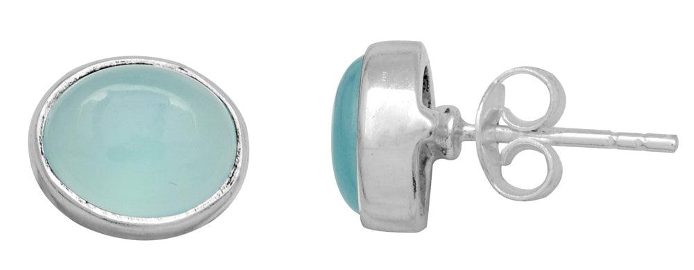 Aqua Chalcedony Solid 925 Sterling Silver Stud Earrings Jewelry - YoTreasure