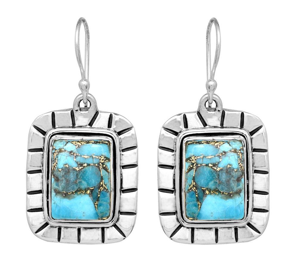 Blue Copper Turquoise Solid 925 Sterling Silver Earrings - YoTreasure