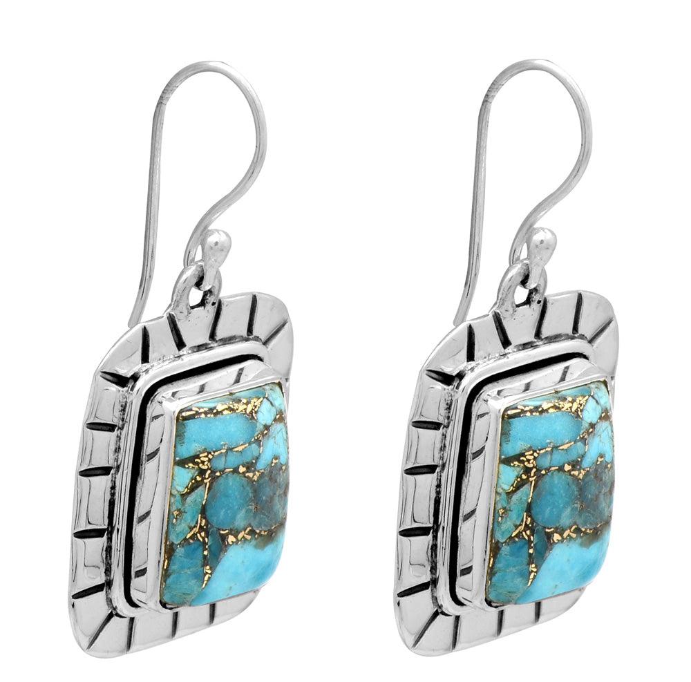 Blue Copper Turquoise Solid 925 Sterling Silver Earrings - YoTreasure