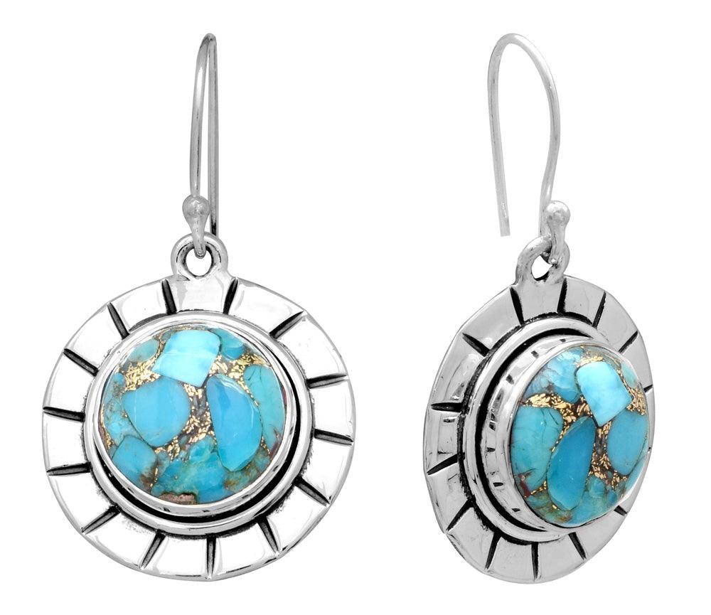 Blue Copper Turquoise Solid 925 Sterling Silver Dangle Earrings - YoTreasure