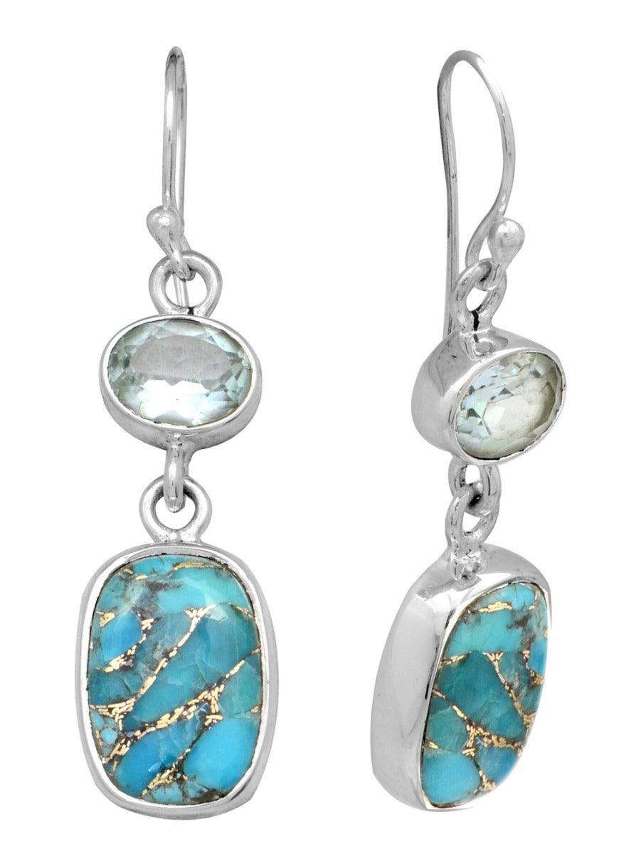 Blue Copper Turquoise 925 Solid Sterling Silver Dangle Earrings - YoTreasure