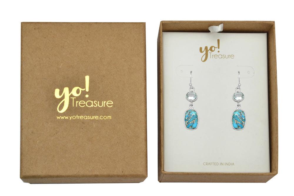 Blue Copper Turquoise 925 Solid Sterling Silver Dangle Earrings - YoTreasure