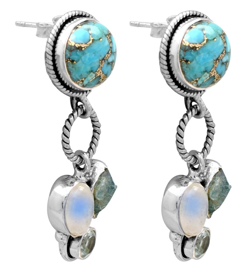 Turquoise Moonstone Solid 925 Sterling Silver Dangle Earrings - YoTreasure