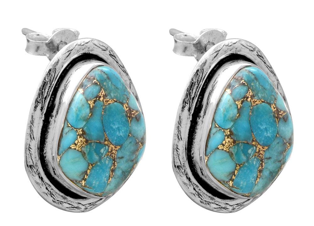 Blue Copper Turquoise Stud 925 Solid Sterling Silver Earrings Silver Jewelry - YoTreasure