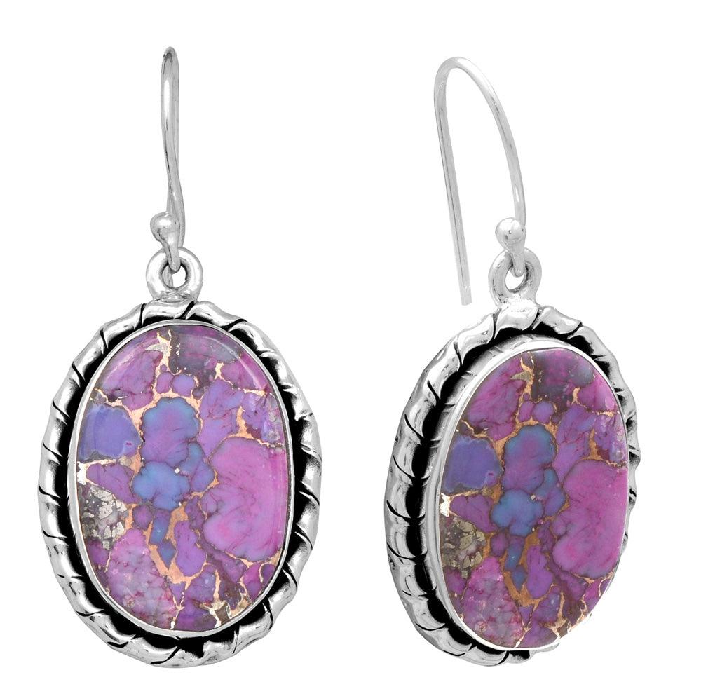 Purple Copper Turquoise Dangling 925 Solid Sterling Silver Earrings - YoTreasure