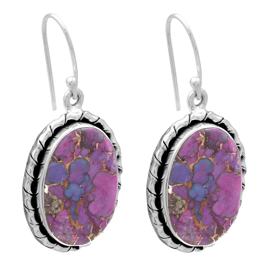 Purple Copper Turquoise Dangling 925 Solid Sterling Silver Earrings - YoTreasure