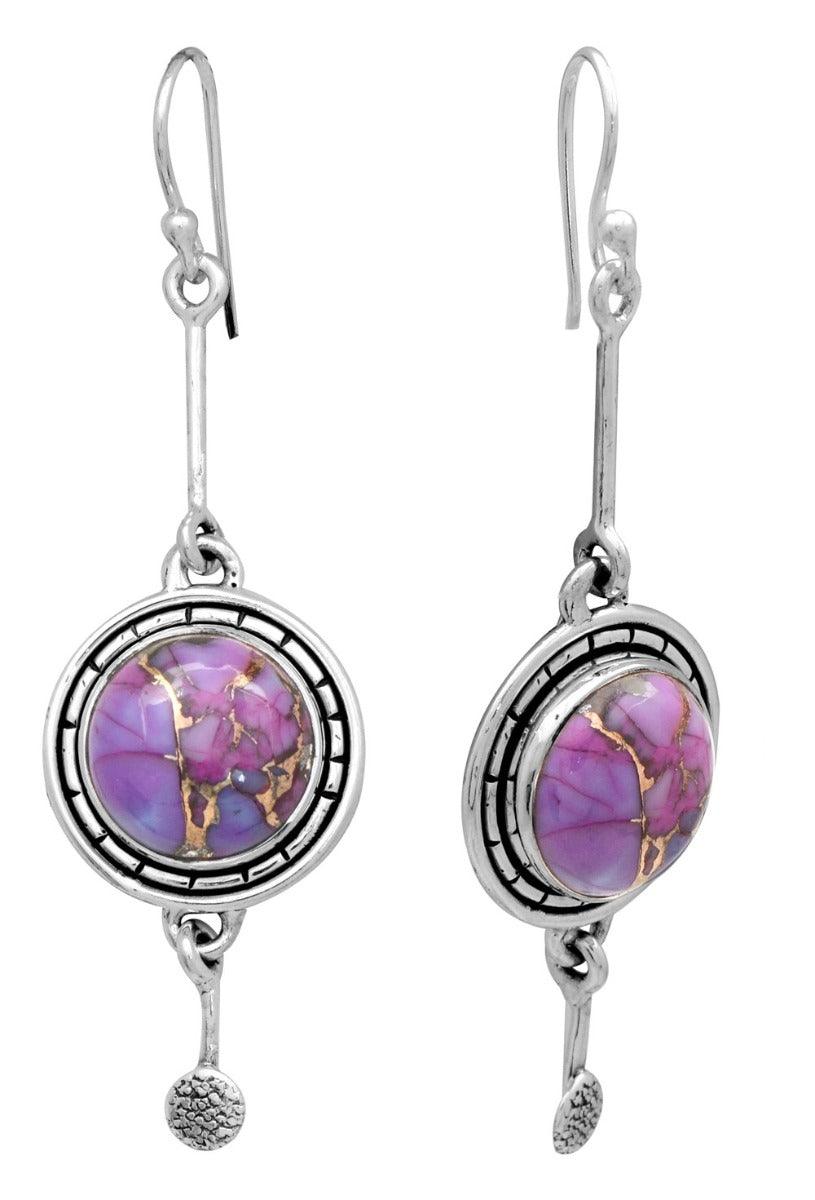 Purple Copper Turquoise Dangling 925 Solid Sterling Silver Earrings Silver Jewelry - YoTreasure