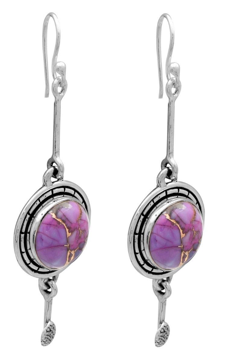 Purple Copper Turquoise Dangling 925 Solid Sterling Silver Earrings Silver Jewelry - YoTreasure