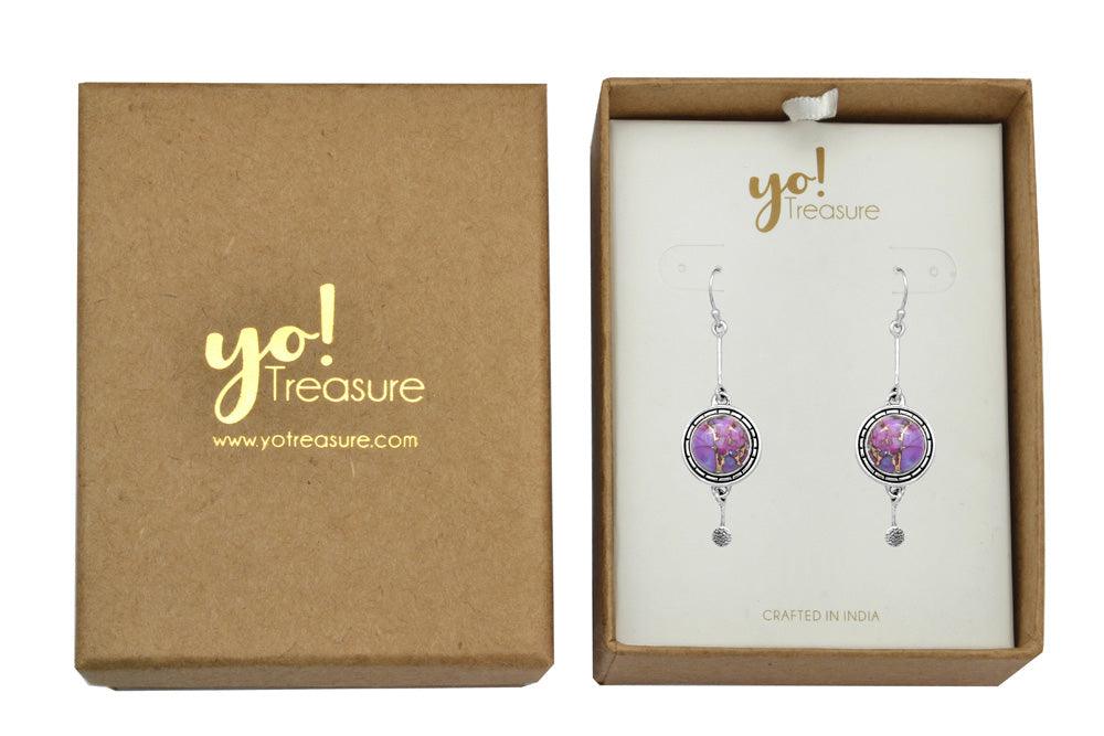 Purple Copper Turquoise Dangling 925 Solid Sterling Silver Earrings Silver Jewelry - YoTreasure