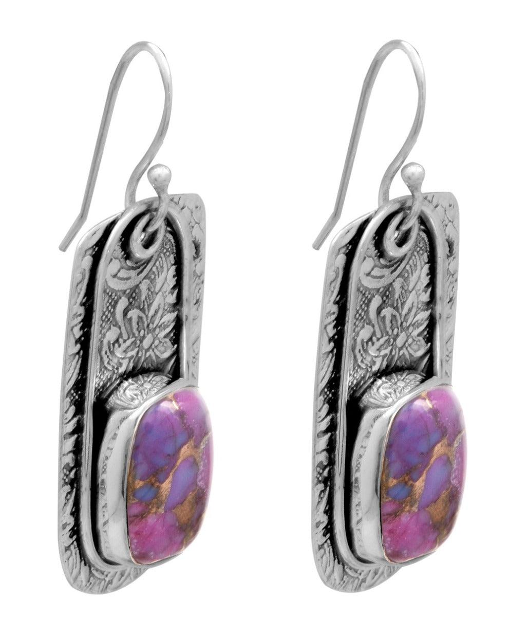Purple Copper Turquoise Dangling 925 Solid Sterling Silver Earrings Silver Jewelry - YoTreasure