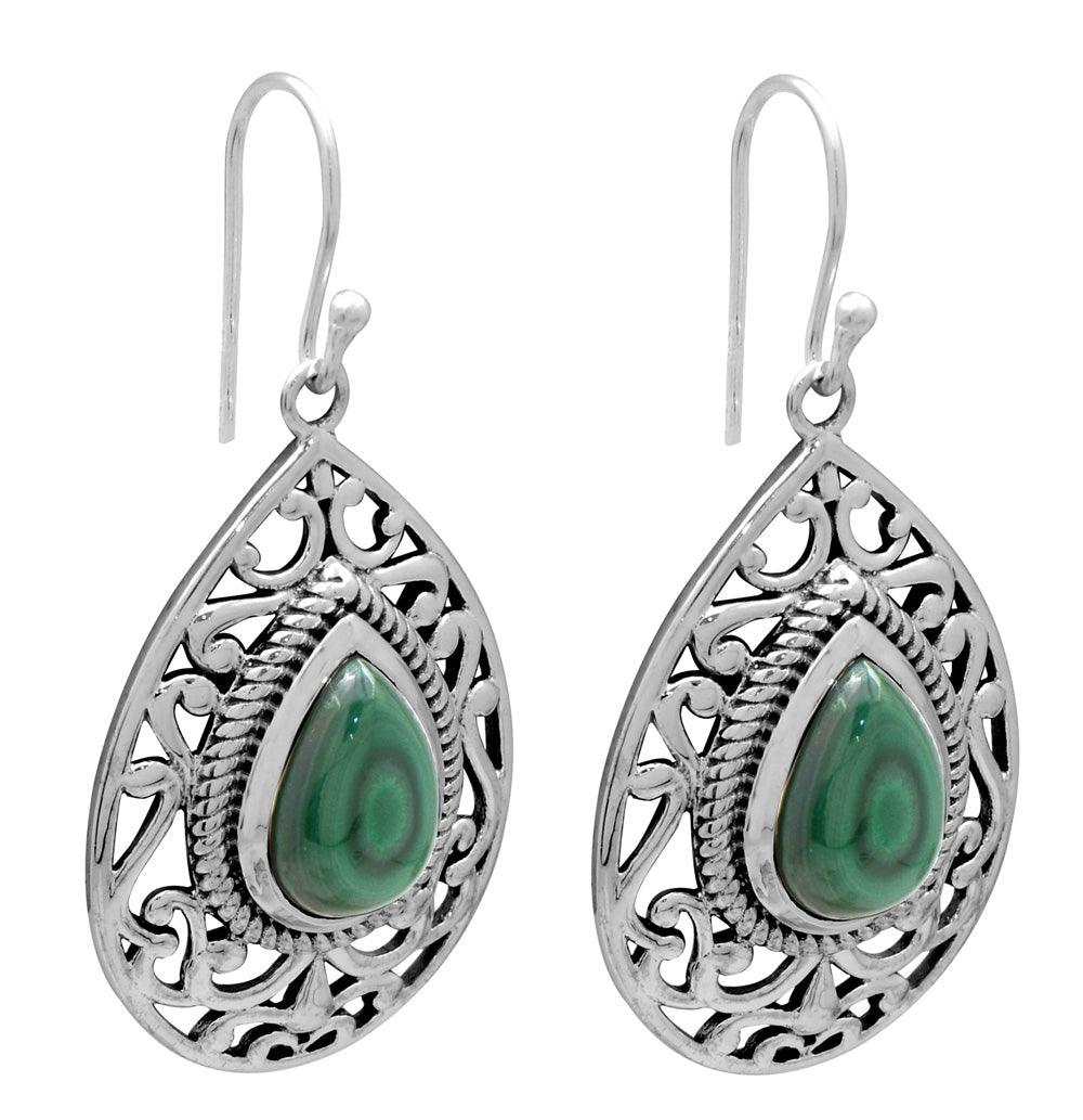 Natural Malachite Dangling 925 Solid Sterling Silver Earrings Silver Jewelry - YoTreasure