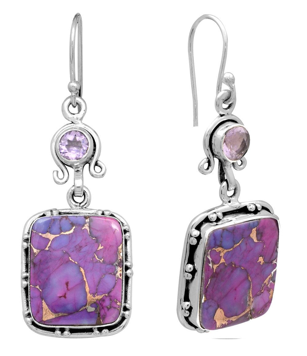 Purple Copper Turquoise Amethyst Dangling 925 Solid Sterling Silver Earrings Silver Jewelry - YoTreasure