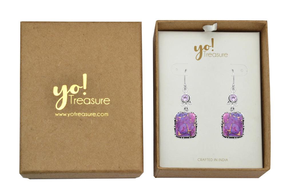 Purple Copper Turquoise Amethyst Dangling 925 Solid Sterling Silver Earrings Silver Jewelry - YoTreasure