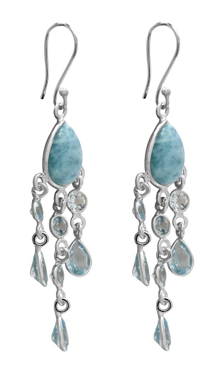 Larimar Blue Topaz 925 Solid Sterling Silver Earrings - YoTreasure